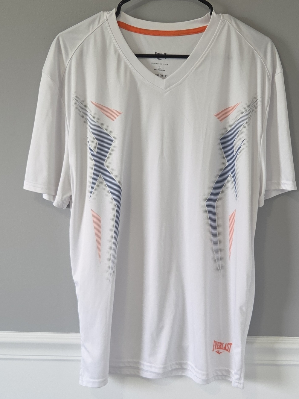 Everlast Ever Dri Moisture Wicking White w/ Orange And Blue Short-Sleeve V-Neck